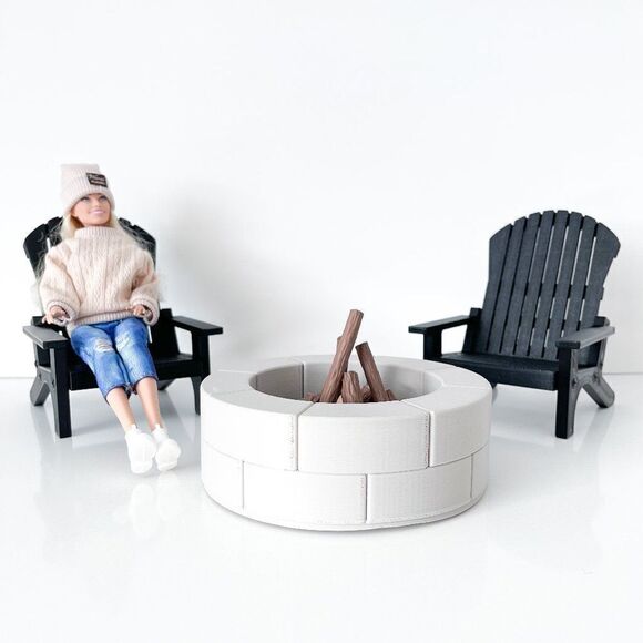 Miniature Adirondack Chair Black For 12” Barbie Integrity Fashion Dolls 1:6 - Picture 2 of 5